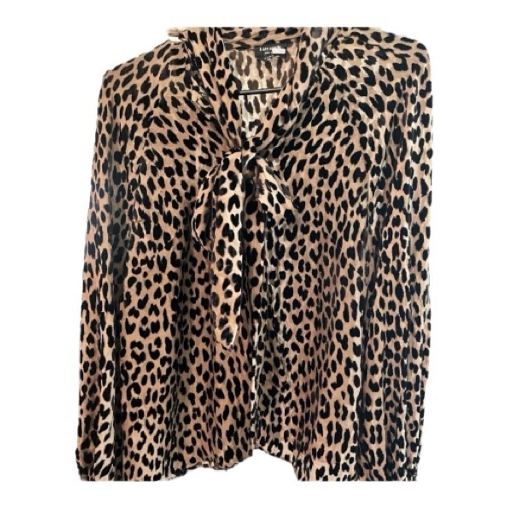 Kate Spade Leopard Blouse Tie Neck Long Sleeve Button Front Silk Blend Large - Picture 6 of 10